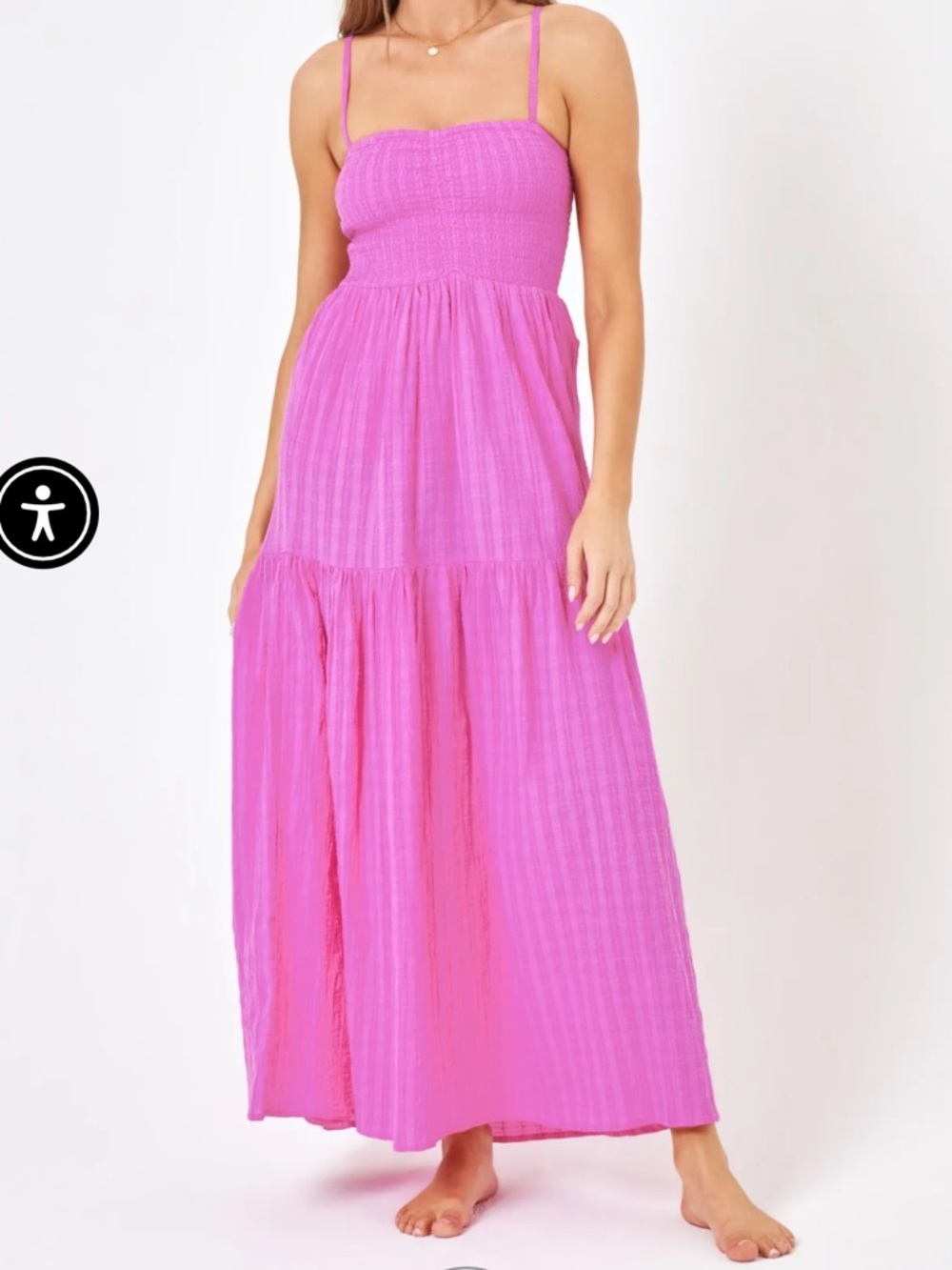 l*space Sz M Hot Pink Smocked Mallorca Maxi Dress w/ Side Pockets Beach Cover Up